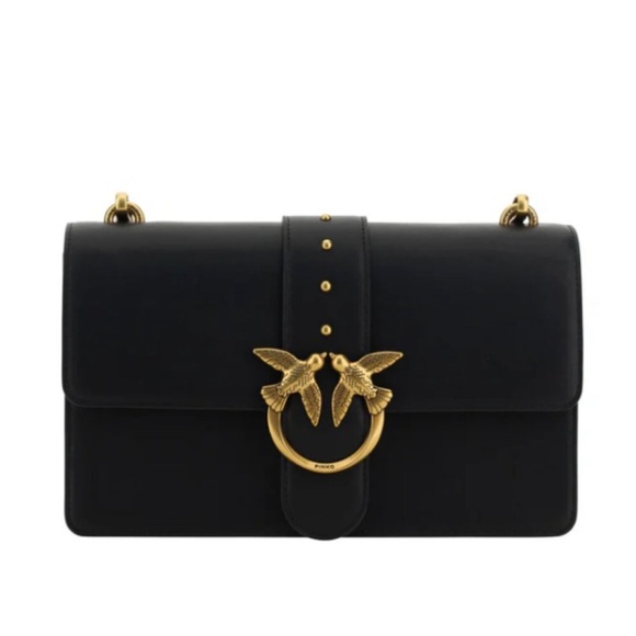 NWT PINKO Black Leather Love One Classic Shoulder Bag with Gold Chain & dust bag - Picture 2 of 12